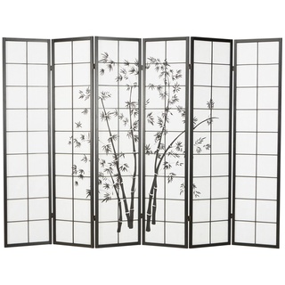 Homestyle4u 288, Paravent Raumteiler 6 teilig, Holz Schwarz, Reispapier Weiß Motiv Bambus, Höhe 179 cm