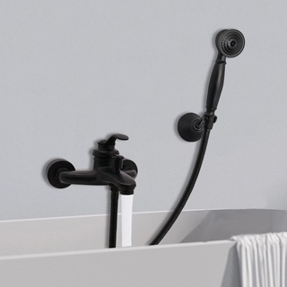 Messing Badewannenarmatur mit Handbrause Dusch Set Bad Armaturen (schwarz)