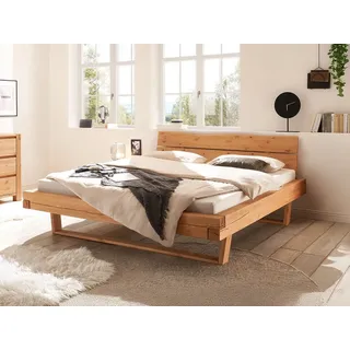 Massivart® Massivholzbett 180 x 200 cm Balkenbett aus Kiefer »BERGTAL CLASSIC«, eichefarbig honig gebeizt & geölt, Balkenkonstruktion beige