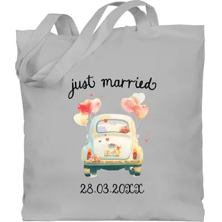 Baumwolltasche - Hochzeit Taschen - Just married Oldtimer - personalisiertes Geschenk Brautpaar Geldgeschenk - Unisize - Hellgrau - hochzeitsgeschenk hochzeits hochzeitsgeschenke hochzeitstag - Einheitsgröße