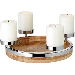 Edzard Adventskranz Mona (Ø 30 cm), Mangoholz mit Edelstahlrand, für Kerzen ø 8 cm,