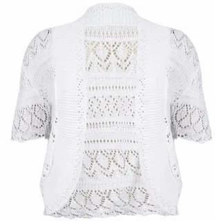 Damen Häkel- / Strick-Bolero, vorne offen, kurzärmelig, bauchfrei, in übergröße erhältlich Gr. 50-52, weiß - 54