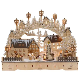 Dekohelden24 LED Holz Schwibbogen mit bewegtem Weihnachtsbaum 45 x 12 x 35 cm