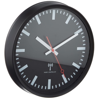 TFA Dostmann Funk-Wanduhr, 60.3513, leises Uhrwerk, Stil einer Bahnhofsuhr, Funkuhr, genau, schwarz, L 250 x B 42 x H 250 mm