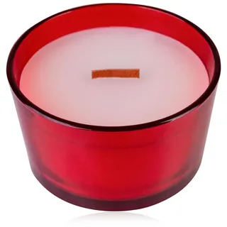 Accentra Duftkerze in rundem Glas mit Holzdocht, 440g, Farbe: rot, Duft: Apfel-Zimt, dekorative Kerze Weihnachten, Geschenk für Frauen und Männer