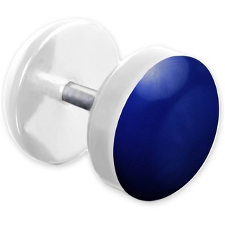 viva-adorno Fake-Ear-Plug 1 Stück Ohrstecker Edelstahl Acryl weiß mit farbig emaillierter Front blau