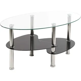 Cannoli Couchtisch Glas oval mit Zwei Ablagen in Hochglanz - Beistelltisch/Wohnzimmertisch,Couchtisch Glas mit 8mm Sicherheitsglas & Facettenschliff (90 * 50 * 43cm transparent+schwarz)