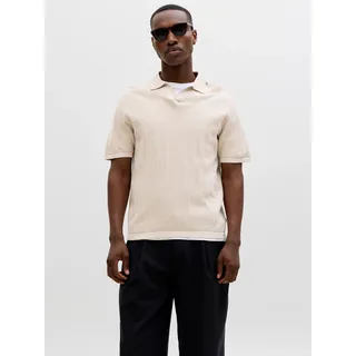 Polokragenpullover JACK & JONES "JJEBRADLEY KNIT SPLIT NECK SS SN", Herren, Gr. M, beige (moonbeam), Strick, Obermaterial: 100% Baumwolle, unifarben, normal, V-Ausschnitt, Pullover, Baumwolle