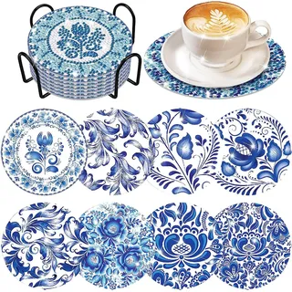 Diamond Painting Untersetzer DIY 8er Set Erwachsene Diamant-Malsets mit Halter 5D Diamond Painting Kinder Art,Basteln Erwachsene Kreativ Set fur Tassen,Vasen,Kerzen