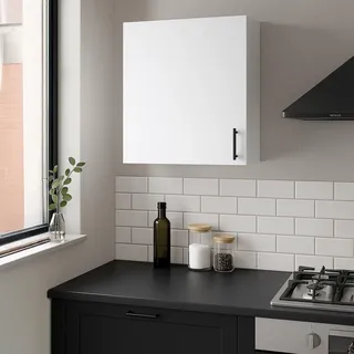 Dmora - Hängeschrank 1 Tür Este, Wandregal, Multifunktionshilfe-Schrank, 60x34 h59 cm, Weiß