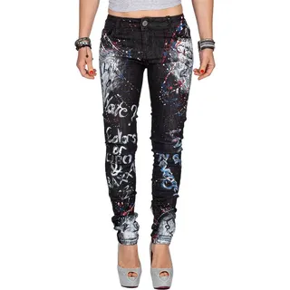 Cipo & Baxx Slim-fit-Jeans Mid Waist Hose BA-WD389 (1-tlg) mit Schriftzügen und Farbakzenten schwarz 27