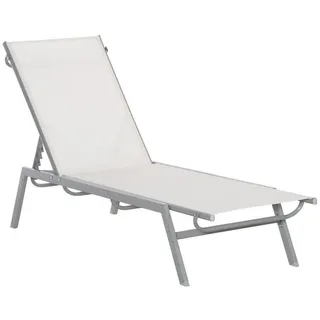 Outsunny - Garten-Sonnenliege Relaxliege mit 5-stufige Rückenlehne Metall Cremeweiß 170 x 58 x 97 cm