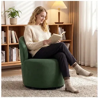 HOMCOM Sessel Loungesessel Breitsitz geschwungene Rückenlehne Dickpolsterung (Moderner Polstersessel, 1-St., Relaxsessel), 360° drehbar, Cordstoff, ergonomisch grün