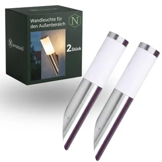 Novatool 2x Wandleuchte Aussen schräg Edelstahl mit und ohne Bewegungsmelder I IP44 I E27 Sockel I Ø7x8H36 cm I Außenlampe Balkon Außenleuchte Außenbeleuchtung Haus Wandleuchte Aussenbeleuchtung