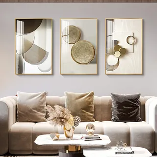Abstrakte Geometrische Minimalistische Wandbilder Beige und Weiß Kunst auf Leinwand Poster Wohnzimmer Abstrakte Moderne Dekorative Ungerahmt (Gold,40 x 60cm)