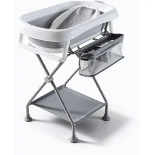 babywann mit Rahmen 80 cm - faltbare Babywanne mit Ständer - sicher für Neugeborene (Grau mit Badewannenablage)