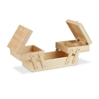 Relaxdays Nähkästchen Holz, 5 Fächer, ausklappbar, ohne Inhalt, Griffe, natürliche Optik, HBT: 12 x 26 x 15,5 cm, | Gr.: onesize