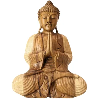 Artisanal Große Statue von Buddha sitzend aus Holz roh massiv handgeschnitzt H40 cm
