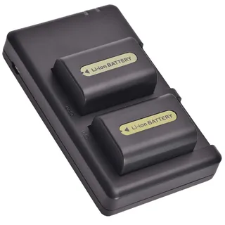 DSTE 2-Stück Ersatzakku Set NP-FH50 Batterie + Dual-Ladegerät USB kompatibel mit Sony DSLR-A230 DSLR-A290 DSLR-A330 DSLR-A380 DSLR-A390