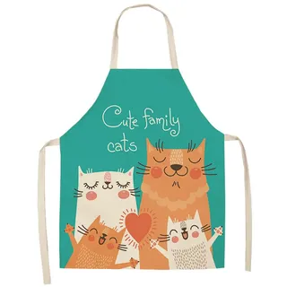 Eyands Kinder Erwachsene Schürze zum Kochen Backen - Niedliches Muster Leinen Küchenschürze Kochen Malen Gartenschürze, Family Cat - 17.7x22inch