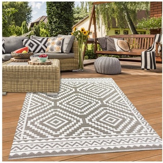 Teppich Wetterfester Kunststoff-Outdoor-Teppich mit Azteken-Motiv in grau, Teppich-Traum, rechteckig, UV-Beständig grau 180 cm x 280 cm