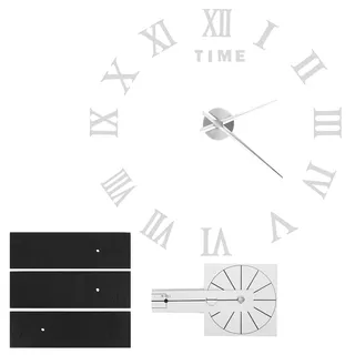 Diy-wanduhr Mit Römischen Ziffern, Rahmenloser Spiegeloberfläche, Silberne Wohnzimmerdekoration