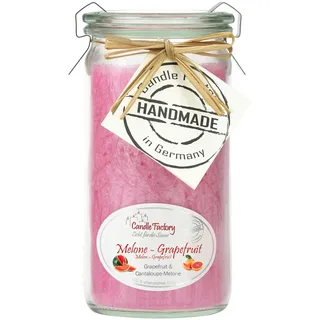 Candle Factory Mini Jumbo Duftkerze aus pflanzlichem Stearin im hitzebeständigen Glas der Marke Weck®, ca. 70h Brennzeit, Duft: Melone & Grapefruit