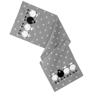 heimtexland Tischdecke Schwarzes Schaf Ostern Deko Tischwäsche mit Applikation Leinen-Optik Bestickt Osterdeko Gedeckter Tisch Tischdeko Typ885 Tischläufer 40x140 cm grau