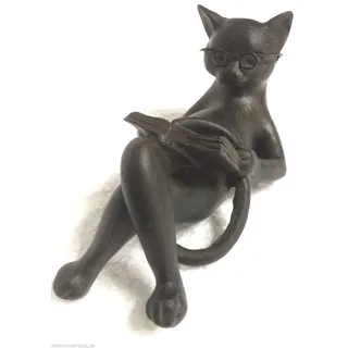 dekowonderland Dekofigur Figur Katze Kater Brille Buch Leseratte Geschenk Dekoration 14x7,5 cm