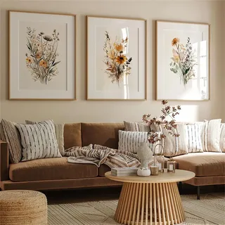Uixxducc Premium 3er Poster Set, Aesthetic Gouache Blumen Bilder Wandbilder, Blumen Leinwandbilder, Ohne Rahmen, Wandposter Moderne Bilder Wohnzimmer Schlafzimmer (40x50cm)