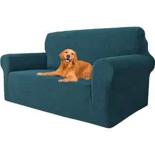 YSTELLAA High Stretch Sofa Überzug 2 Sitzer, Dunkelgrün | Couch Bezug Rutschfest, Sofahusse Elastische, Couchüberzug Sofaschutz Katze Durable, Waschbare Sofa Covers Mit Armlehnen