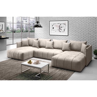 Furnix Ecksofa U-Form-Sofa ASVIL mit Schlaffunktion und Bettkasten, Farbauswahl, B345 x H93 x T177 cm, Made in Europe beige