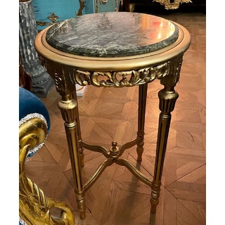 Casa Padrino Barock Beistelltisch Gold / Grün - Handgefertigter Antik Stil Massivholz Tisch mit Marmorplatte - Wohnzimmer Möbel im Barockstil - Antik Stil Möbel - Barock Möbel - Barock Einrichtung