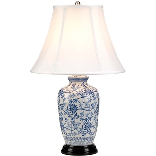 Nachttischleuchte Tischlampe Beistellleuchte Blumen gemustert blau weiß E27 Holz