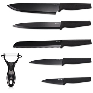 Navaris Messer-Set Messer Set 6-teilig inkl. Schäler - Edelstahl und Keramik (6-tlg) schwarz