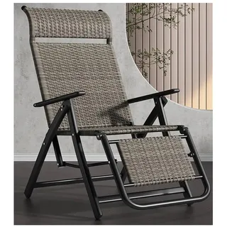 Liegestuhl Rattan Klappbar Sonnenliege Gartenliege Wetterfest Liegestuhl Garten Mit Kopfstütze Relaxliege Verstellbarer Rückenlehne Für Draußen Und Drinnen Strand Terrasse Camping ( Color : Light grey