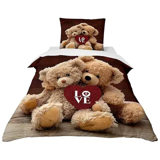 Baby Kinder Bettwäsche mit Kopfkissenbezug, Mateju Mädchen Junge Mikrofaser Bettbezüge mit Reißverschluss, Kinderbettwäsche-Set Babybettwäsche (2pcs-100x135+40x60cm,Süßer Bär 3)