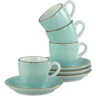 Creatable Tassenset Vintage Nature Aqua, Türkis, Weiß, Keramik, 8-teilig, 80 ml, Kaffee & Tee, Tassen, Kaffeetassen-Sets