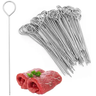 90 Stück Rouladennadeln Edelstahl Rostfrei, 14.5cm Metallspieße, Rouladenspieße Fingerfood Spieße, Fleischspieße Rouladenklammern aus Edelstahl Wiederverwendbar für Rouladen Gemüse, Silber