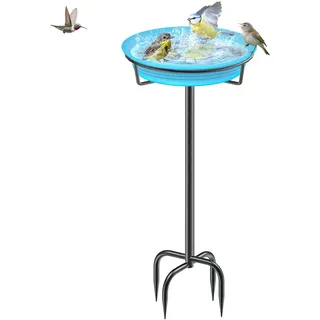 Giyiprpi 35.5in Vogeltränke Vogelbad Futter Schale Wasserstelle Stehend, Vogelbad Garten für Wildvögel Wassertränke für Vögel, Vogeltränke Groß Frostsicher Winterfest Vogeltränke (Blau)