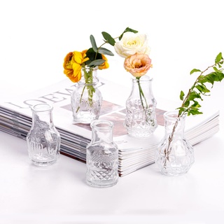 EylKoi Vasen Hochzeit Tischdeko Vintage Vasen 5er Klar, Kleine Vasen füR Tischdeko Mini Vasen Glasvasen, Glasvase Vintage Set Glasvasen Vintage Mini Vasen Glasvasen füR Hochzeit Tischdeko, Zuhause