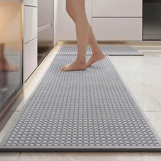 43x150cm Küchenteppiche Teppich Küche Küchenläufer Waschbar Rutschfest Gewebte Küchenteppich mit Gummi, Flurläufer Teppichläufer Teppich Läufer Flur Rutschfest Küchenmatte für Küchen Eingang (Grau)