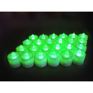 24 LED Kerzen Teelichter Zylindrisch Elektronische Kerzen Batteriebetriebene Flammenlose Rauchlose Romantische Kerzen-Nachtlichter für Weihnachten,Weihnachtsbaum Ostern Hochzeit Party(Grün Licht)