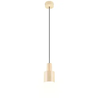 TRIO Leuchten LED Pendelleuchte einflammig aus Metall in Beige, Ø 12cm, dimmbar, LED wechselbar, Warmweiß, kleine Nachttisch-lampe hängend neben Schlafzimmer Bett mit E27 LED beige