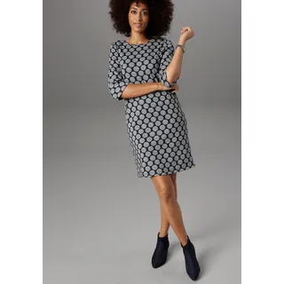 Aniston SELECTED Jerseykleid mit Punkten & Streifen Gr. 46 - N-Gr, dunkelblau-grau, , 83663408-46 N-Gr