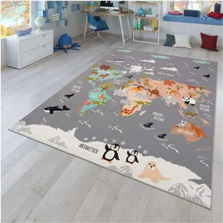 TT Home Kinderteppich 100 x 200 cm Grau/Blau/Braun