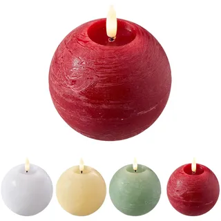 Florissima LED Kugelkerze Echtwachs mit 4/8h Timer – Ø 10 cm, Flacker-Effekt – Sichere Dekoration im 2er-Set für gemütliche Wohnräume – Perfekt für Heim & Geschenk (Rot)