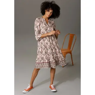 Aniston CASUAL Tunikakleid, mit verspielten Paisley-Druck, Gr. 44 - N-Gr, rosé-rot-weiß-braun-gelb-jade, Kleider, 95202351-44 N-Gr
