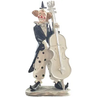 Oberle Clown Harlekin Figur mit Kontrabass, Karnevalsdeko, Polyresin, 24 cm, Weiß-Schwarz, Sammlerfigur - 30094