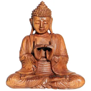 WOGEKA - 20 cm Doppelhand Holz-Buddha Meditation - Handarbeit - besondere Geschenk-Idee für Asien-Fans zu Geburtstag, Weihnachten als Deko Budda Feng Shui BMDH20